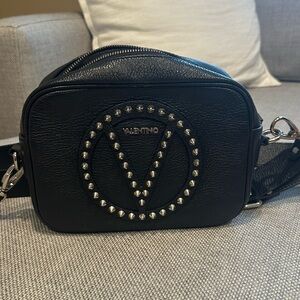 Mario Valentino Black Stud Circle V Logo Crossbody